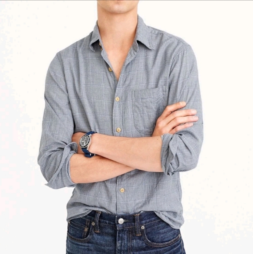 J.Crew Brushed Flannel Windowpane Shirt - Grey